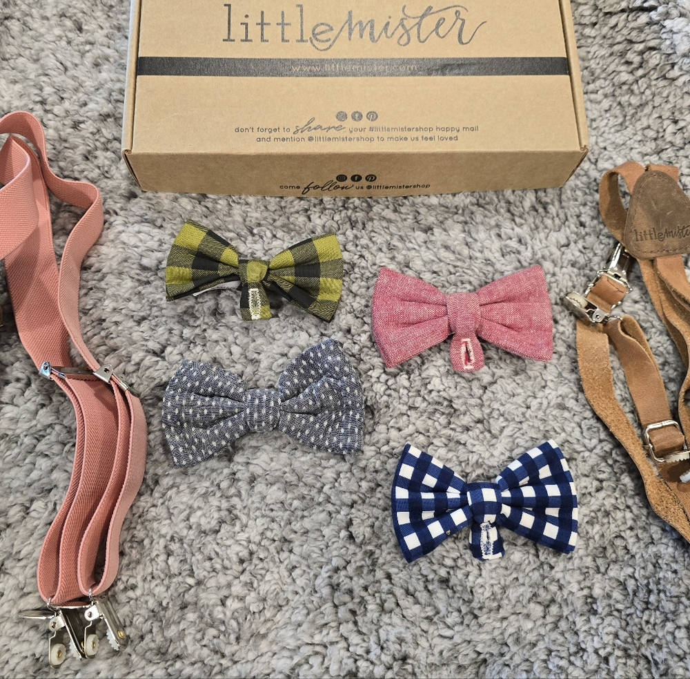 Little boys bow ties and suspenders with original box
